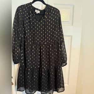 LOFT Elegant Black Dress with Subtle Gold Accents
